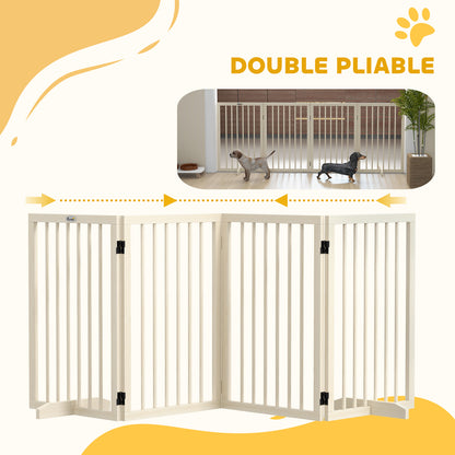 Dog Safety Barrier Modular Foldable 4-Panel Pet Fence in Wood with Support Feet - 206 x 35.5 x 76 cm Natural Wood