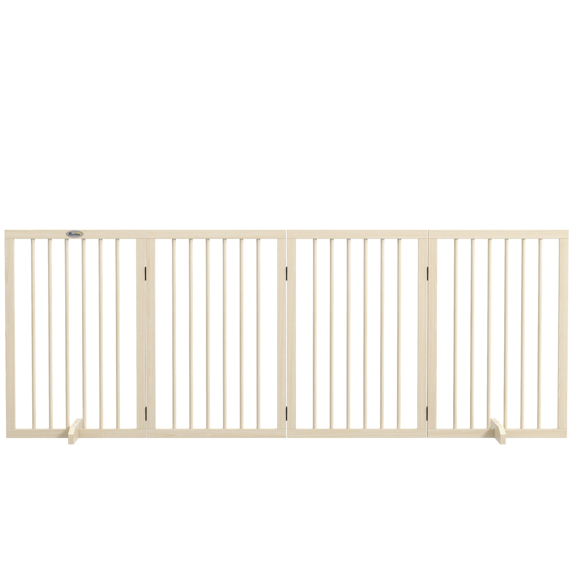 Dog Safety Barrier Modular Foldable 4-Panel Pet Fence in Wood with Support Feet - 206 x 35.5 x 76 cm Natural Wood