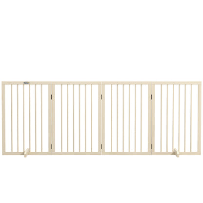 Dog Safety Barrier Modular Foldable 4-Panel Pet Fence in Wood with Support Feet - 206 x 35.5 x 76 cm Natural Wood