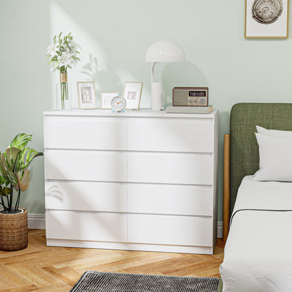 8-Drawer Bedroom Chest of Drawers, Wooden Dresser with Non-Slip Feet, for Living Room, Dining Room, and Hallway, 120x39x100 cm, White