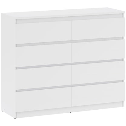 8-Drawer Bedroom Chest of Drawers, Wooden Dresser with Non-Slip Feet, for Living Room, Dining Room, and Hallway, 120x39x100 cm, White
