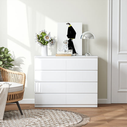 8-Drawer Bedroom Chest of Drawers, Wooden Dresser with Non-Slip Feet, for Living Room, Dining Room, and Hallway, 120x39x100 cm, White