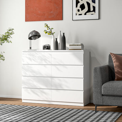 8-Drawer Bedroom Chest of Drawers, Wooden Dresser with Non-Slip Feet, for Living Room, Dining Room, and Hallway, 120x39x100 cm, White