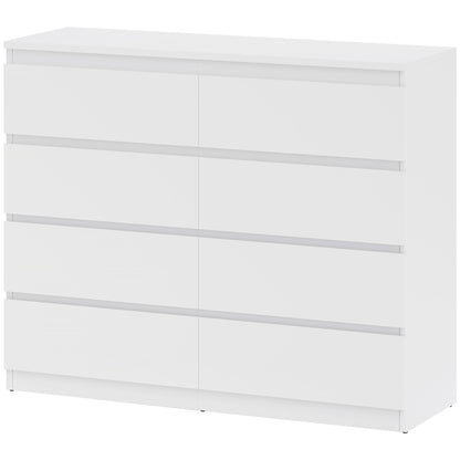 8-Drawer Bedroom Chest of Drawers, Wooden Dresser with Non-Slip Feet, for Living Room, Dining Room, and Hallway, 120x39x100 cm, White