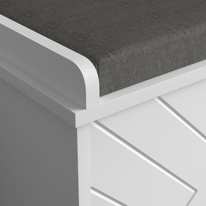 Shoe Storage Bench with Modern Seat Bench with Storage Shoe Cabinet with Wooden Bench with Adjustable Shelves and Padded Cushion for 8 Pairs of Shoes 80x26x48 cm White