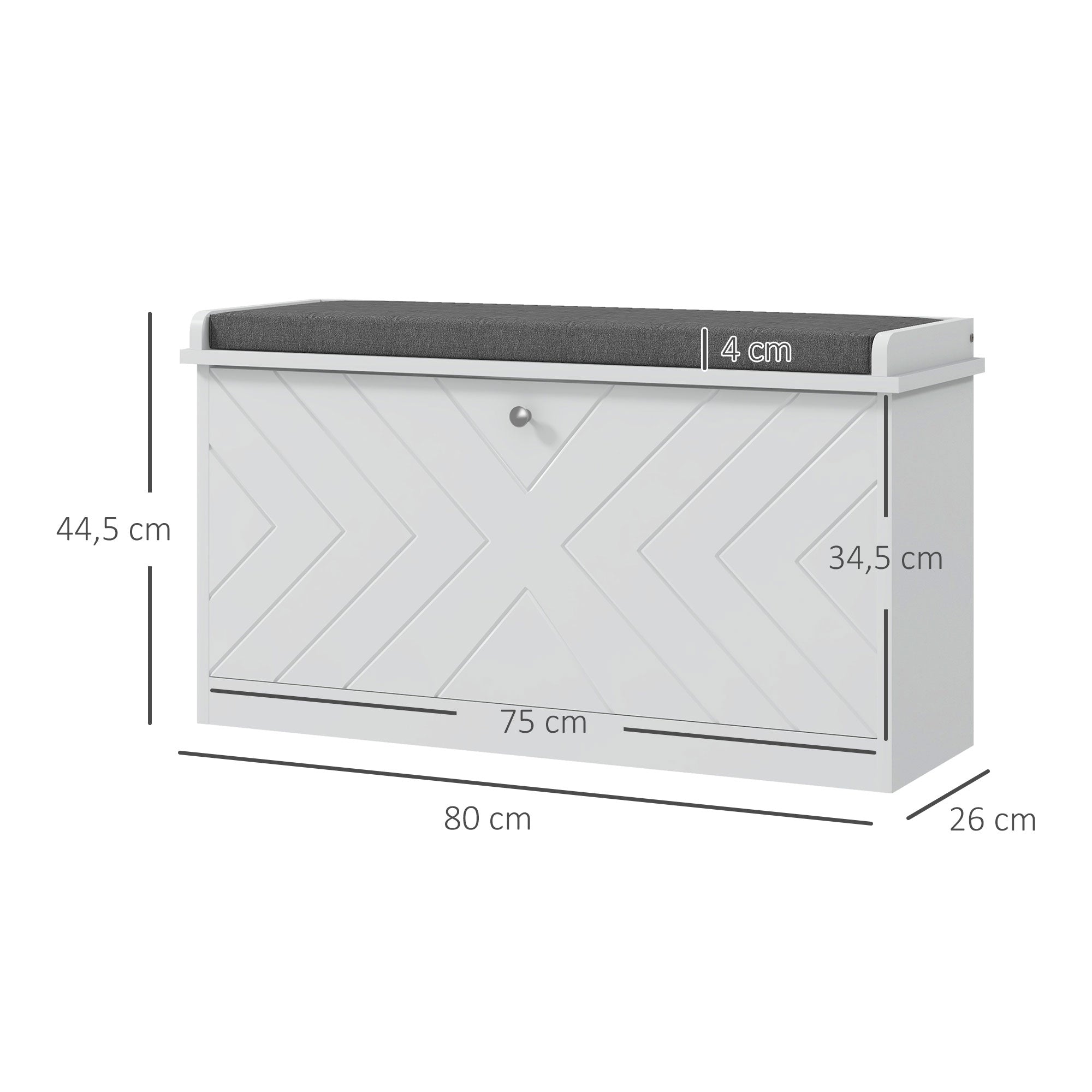 Shoe Storage Bench with Modern Seat Bench with Storage Shoe Cabinet with Wooden Bench with Adjustable Shelves and Padded Cushion for 8 Pairs of Shoes 80x26x48 cm White