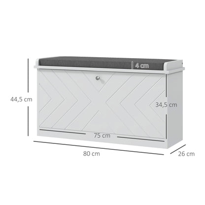 Shoe Storage Bench with Modern Seat Bench with Storage Shoe Cabinet with Wooden Bench with Adjustable Shelves and Padded Cushion for 8 Pairs of Shoes 80x26x48 cm White