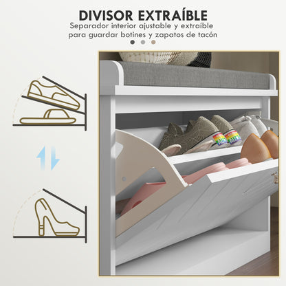 Shoe Storage Bench with Modern Seat Bench with Storage Shoe Cabinet with Wooden Bench with Adjustable Shelves and Padded Cushion for 8 Pairs of Shoes 80x26x48 cm White