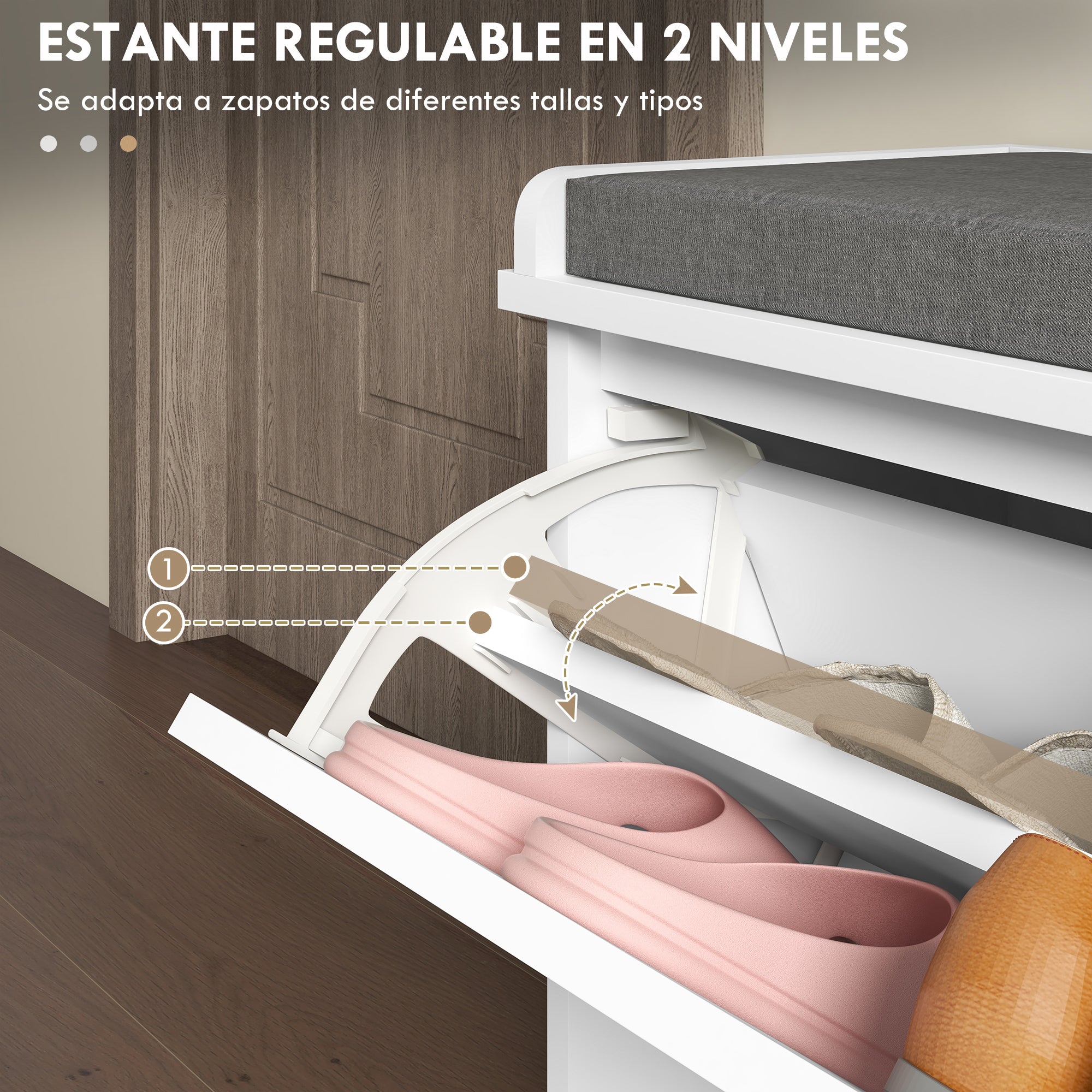 Shoe Storage Bench with Modern Seat Bench with Storage Shoe Cabinet with Wooden Bench with Adjustable Shelves and Padded Cushion for 8 Pairs of Shoes 80x26x48 cm White