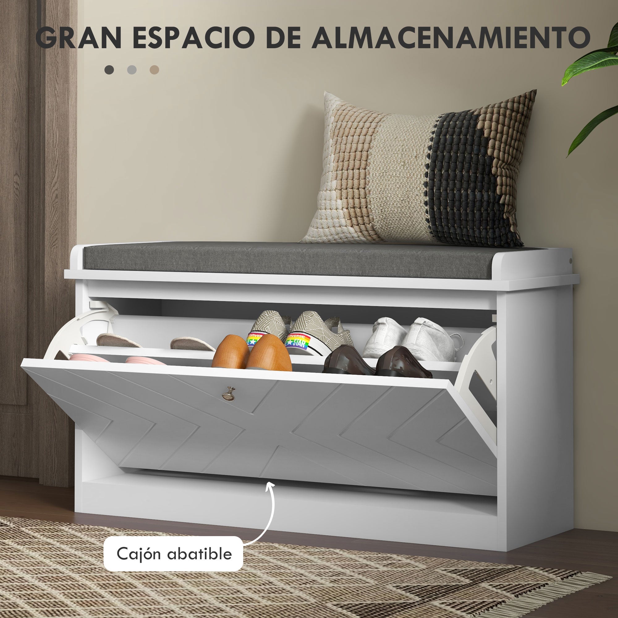 Shoe Storage Bench with Modern Seat Bench with Storage Shoe Cabinet with Wooden Bench with Adjustable Shelves and Padded Cushion for 8 Pairs of Shoes 80x26x48 cm White