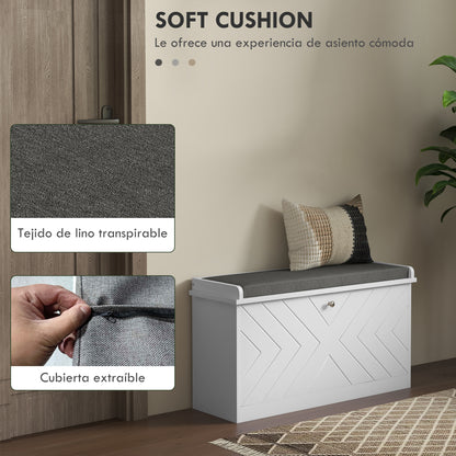 Shoe Storage Bench with Modern Seat Bench with Storage Shoe Cabinet with Wooden Bench with Adjustable Shelves and Padded Cushion for 8 Pairs of Shoes 80x26x48 cm White