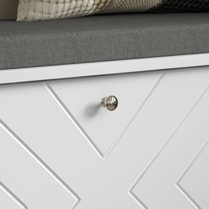 Shoe Storage Bench with Modern Seat Bench with Storage Shoe Cabinet with Wooden Bench with Adjustable Shelves and Padded Cushion for 8 Pairs of Shoes 80x26x48 cm White