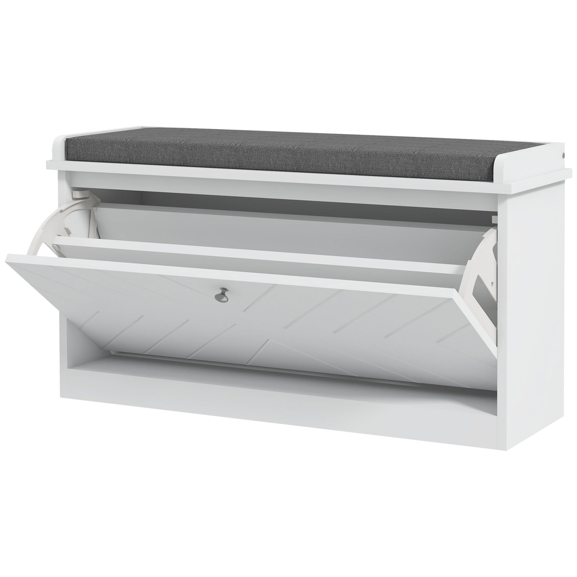 Shoe Storage Bench with Modern Seat Bench with Storage Shoe Cabinet with Wooden Bench with Adjustable Shelves and Padded Cushion for 8 Pairs of Shoes 80x26x48 cm White