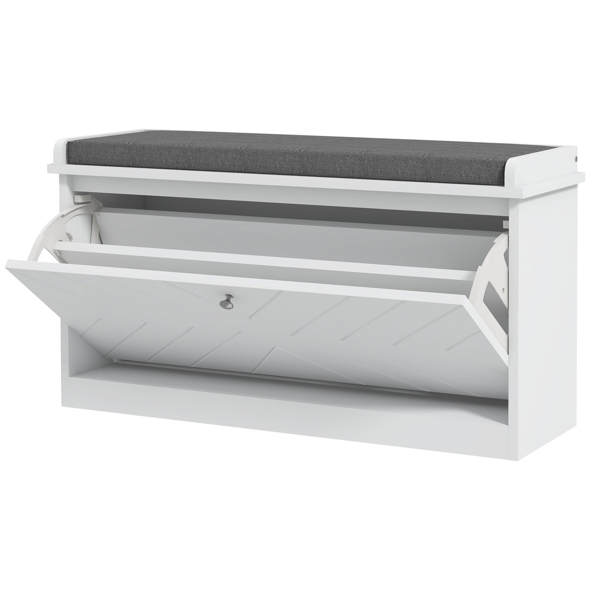 Shoe Storage Bench with Modern Seat Bench with Storage Shoe Cabinet with Wooden Bench with Adjustable Shelves and Padded Cushion for 8 Pairs of Shoes 80x26x48 cm White