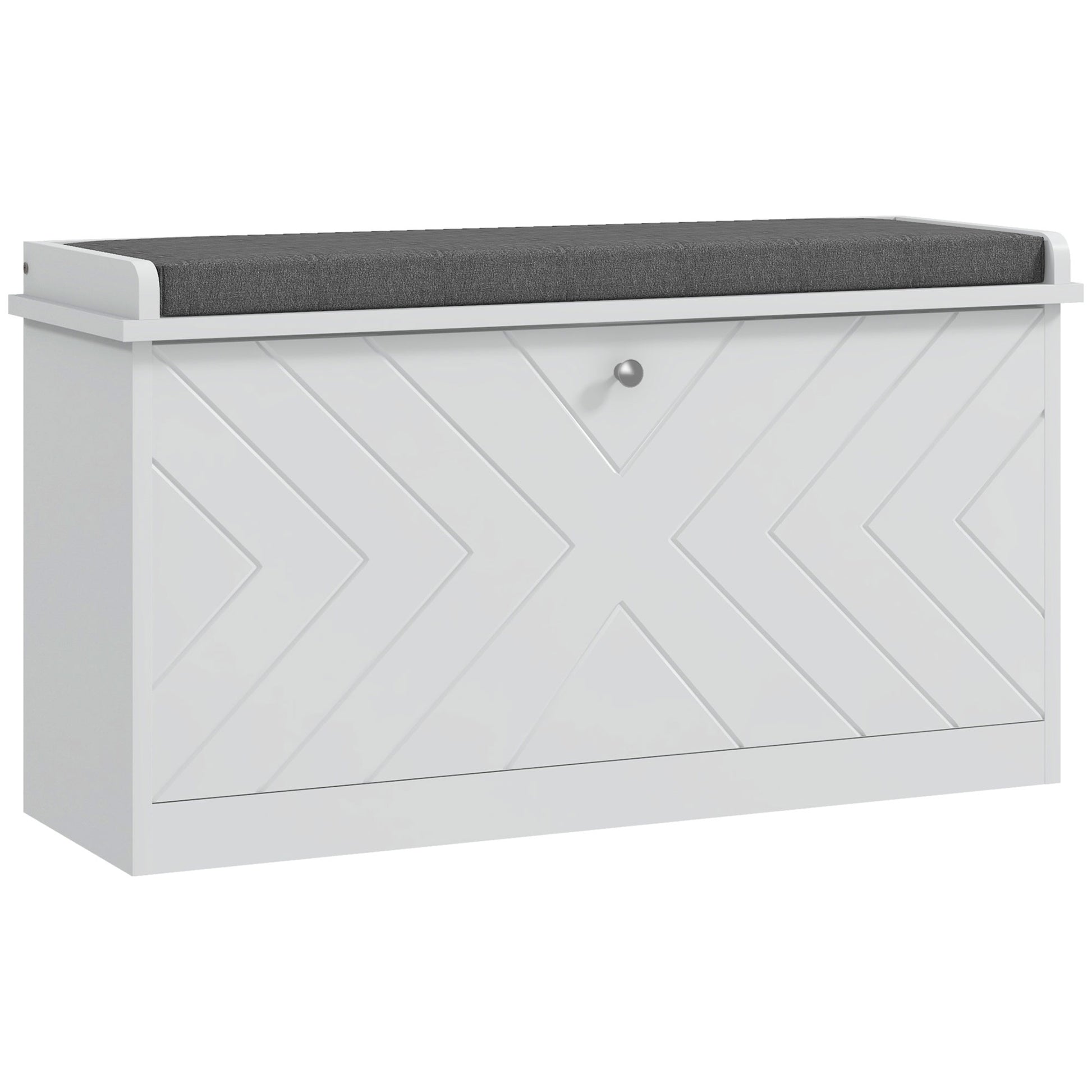Shoe Storage Bench with Modern Seat Bench with Storage Shoe Cabinet with Wooden Bench with Adjustable Shelves and Padded Cushion for 8 Pairs of Shoes 80x26x48 cm White