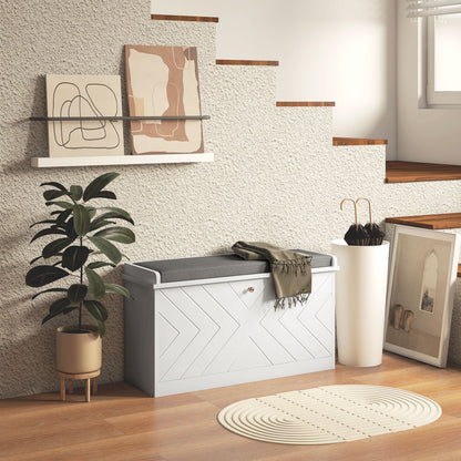 Shoe Storage Bench with Modern Seat Bench with Storage Shoe Cabinet with Wooden Bench with Adjustable Shelves and Padded Cushion for 8 Pairs of Shoes 80x26x48 cm White