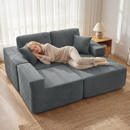 Corner Sofa with Sleeper Function, L-Shaped 267 cm Deep-Seat 3-Seater 2-in-1 Sectional with Cushions, Corduroy-Look, Dark Gray
