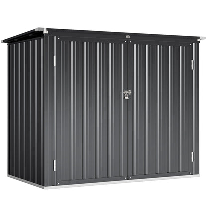 Double Waste Bin Shed, 240L Galvanized Steel Trash Can Storage with Hinged Lid & Lockable Double Doors, Outdoor Garden Shed, 150 x 80 x 117 cm, Dark Gray