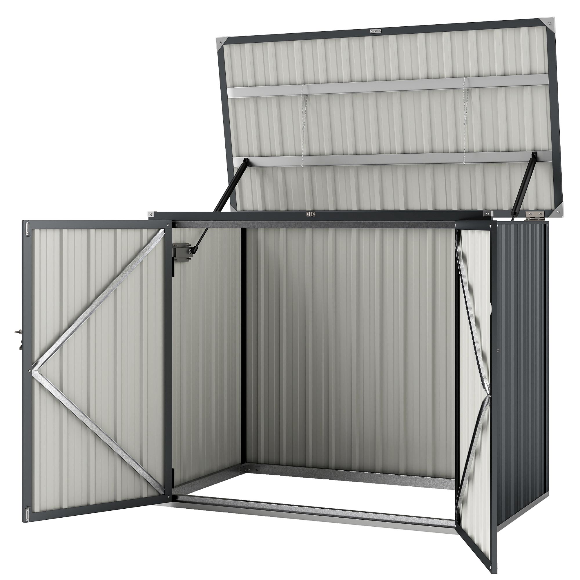 Double Waste Bin Shed, 240L Galvanized Steel Trash Can Storage with Hinged Lid & Lockable Double Doors, Outdoor Garden Shed, 150 x 80 x 117 cm, Dark Gray