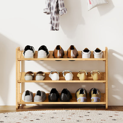 3-Tier Bamboo Shoe Rack for 12 Pairs of Shoes Entryway Shoe Storage Organizer 76x33x50.8 cm Natural