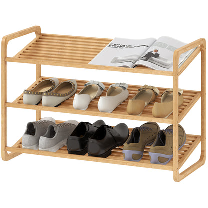 3-Tier Bamboo Shoe Rack for 12 Pairs of Shoes Entryway Shoe Storage Organizer 76x33x50.8 cm Natural