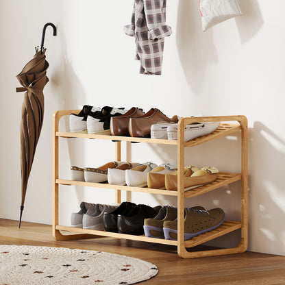 3-Tier Bamboo Shoe Rack for 12 Pairs of Shoes Entryway Shoe Storage Organizer 76x33x50.8 cm Natural