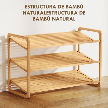 3-Tier Bamboo Shoe Rack for 12 Pairs of Shoes Entryway Shoe Storage Organizer 76x33x50.8 cm Natural