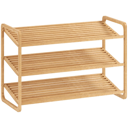 3-Tier Bamboo Shoe Rack for 12 Pairs of Shoes Entryway Shoe Storage Organizer 76x33x50.8 cm Natural