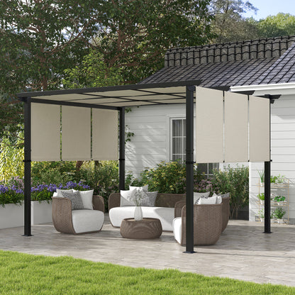Pergola approx. 11.7 x 9.7 ft Garden Pavilion with Adjustable Roof, Freestanding Metal Patio Canopy for Terrace and Garden, Beige