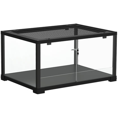 Glass Reptile Terrarium, Escape-Proof Sliding Door with Dual Lock, Black – 60 x 45 x 32 cm (86.3 L)