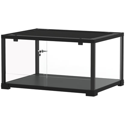 Glass Reptile Terrarium, Escape-Proof Sliding Door with Dual Lock, Black – 60 x 45 x 32 cm (86.3 L)