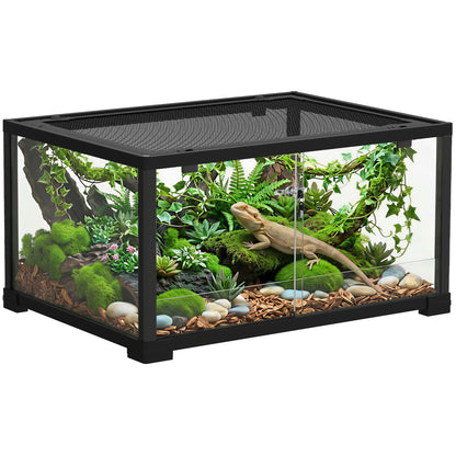 Glass Reptile Terrarium, Escape-Proof Sliding Door with Dual Lock, Black – 60 x 45 x 32 cm (86.3 L)