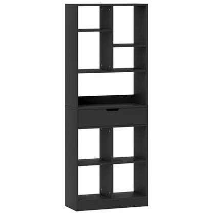 Bookshelf with Drawer and 9 Storage Compartments Bookshelf Shelving Unit for Living Room Office Study 60x26x158 cm Black
