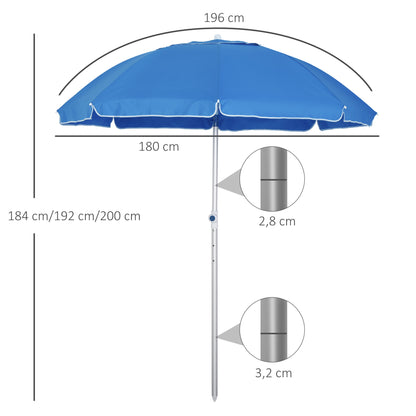 Beach Parasol Octagonal Tilting Ø 180 cm High-Density Polyester Fabric Anti-UV Adjustable Height Aluminum Pole Included Carrying Bag Blue