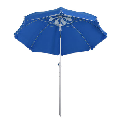Beach Parasol Octagonal Tilting Ø 180 cm High-Density Polyester Fabric Anti-UV Adjustable Height Aluminum Pole Included Carrying Bag Blue