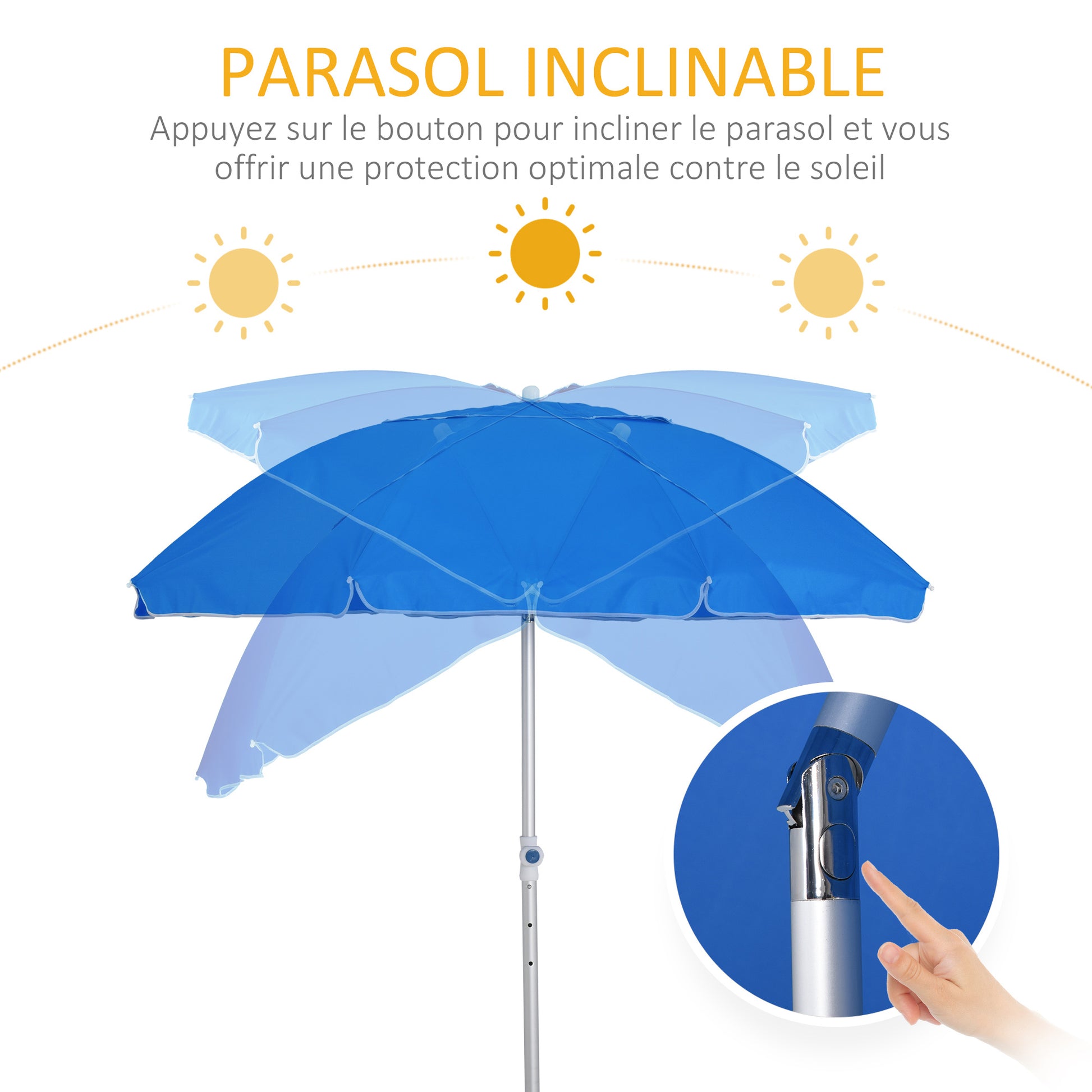 Beach Parasol Octagonal Tilting Ø 180 cm High-Density Polyester Fabric Anti-UV Adjustable Height Aluminum Pole Included Carrying Bag Blue