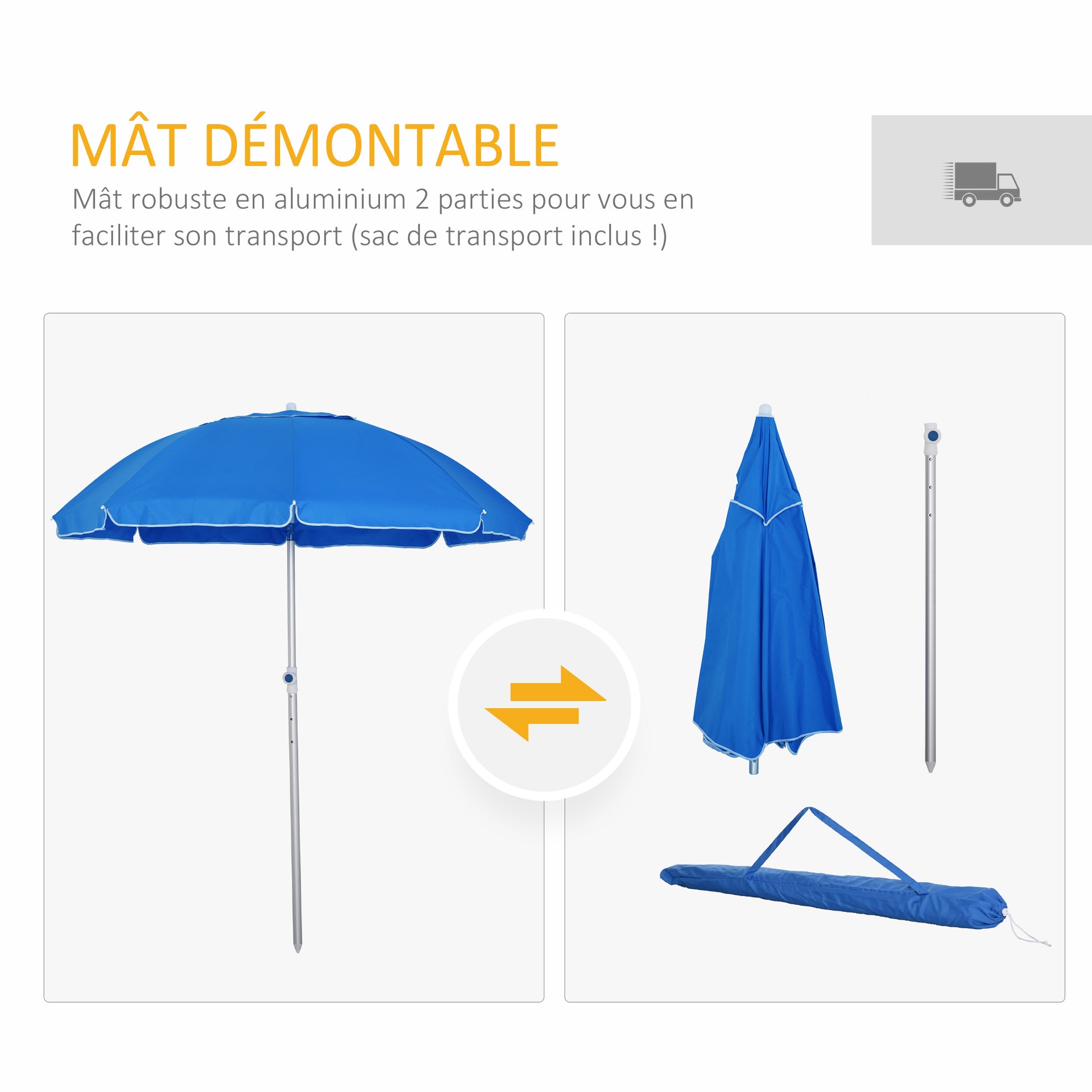 Beach Parasol Octagonal Tilting Ø 180 cm High-Density Polyester Fabric Anti-UV Adjustable Height Aluminum Pole Included Carrying Bag Blue