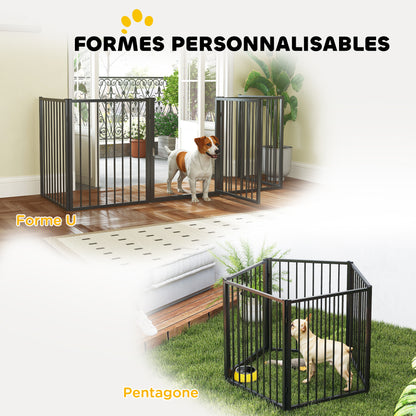 Dog Playpen, 5-Panel Modular and Foldable Dog Pen, Portable Metal Pen 76H cm with Door, Fence for Cats, Puppies, and Small Animals, Indoor and Outdoor, Black