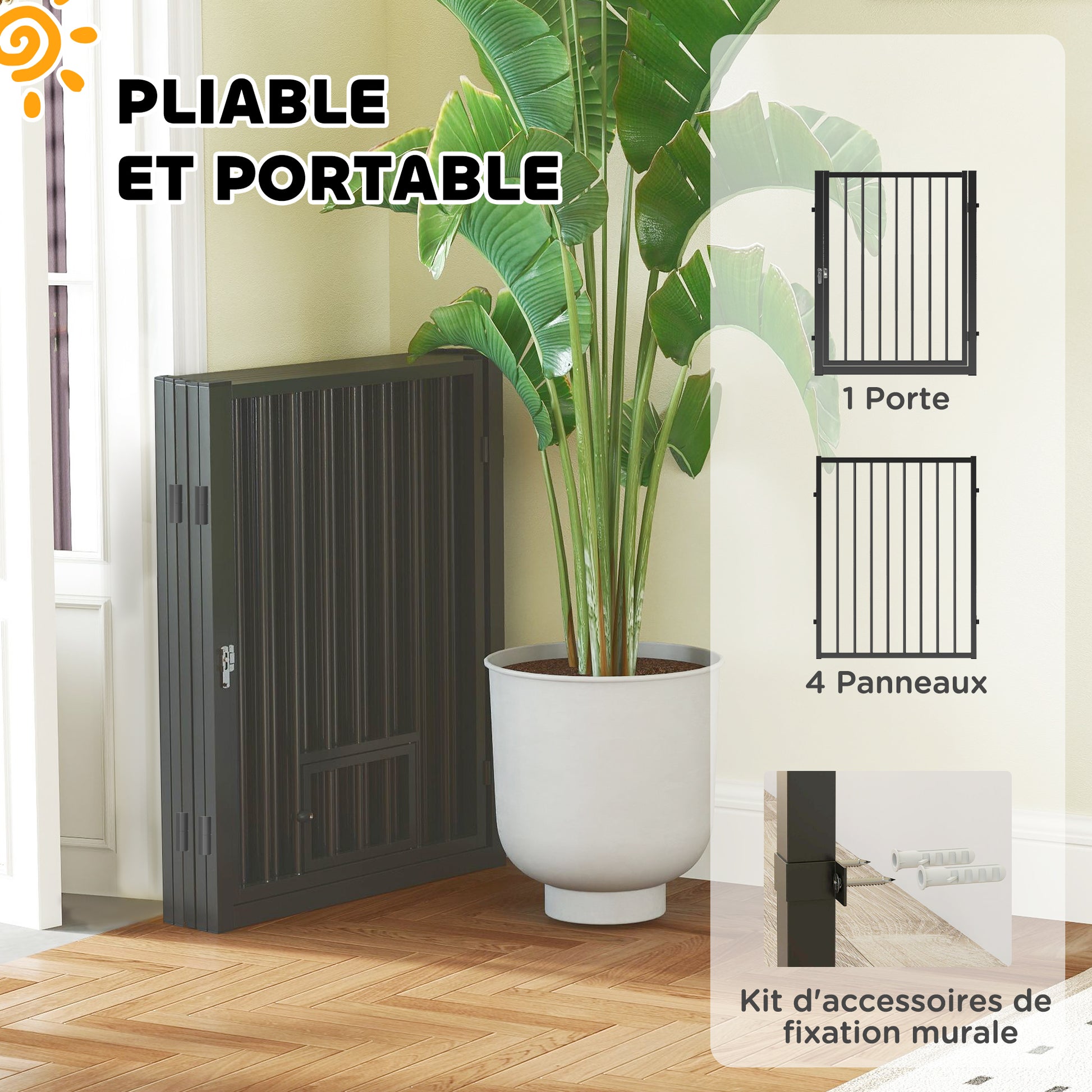 Dog Playpen, 5-Panel Modular and Foldable Dog Pen, Portable Metal Pen 76H cm with Door, Fence for Cats, Puppies, and Small Animals, Indoor and Outdoor, Black