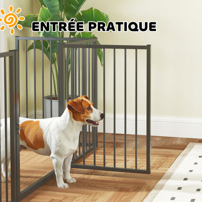 Dog Playpen, 5-Panel Modular and Foldable Dog Pen, Portable Metal Pen 76H cm with Door, Fence for Cats, Puppies, and Small Animals, Indoor and Outdoor, Black