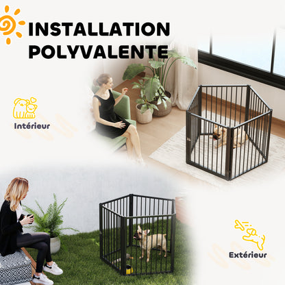 Dog Playpen, 5-Panel Modular and Foldable Dog Pen, Portable Metal Pen 76H cm with Door, Fence for Cats, Puppies, and Small Animals, Indoor and Outdoor, Black