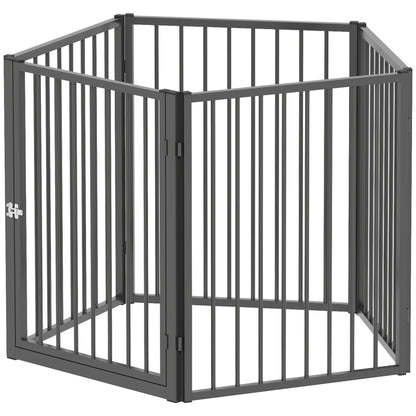 Dog Playpen, 5-Panel Modular and Foldable Dog Pen, Portable Metal Pen 76H cm with Door, Fence for Cats, Puppies, and Small Animals, Indoor and Outdoor, Black