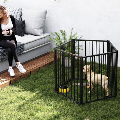 Dog Playpen, 5-Panel Modular and Foldable Dog Pen, Portable Metal Pen 76H cm with Door, Fence for Cats, Puppies, and Small Animals, Indoor and Outdoor, Black