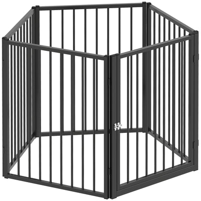 Dog Playpen, 5-Panel Modular and Foldable Dog Pen, Portable Metal Pen 76H cm with Door, Fence for Cats, Puppies, and Small Animals, Indoor and Outdoor, Black