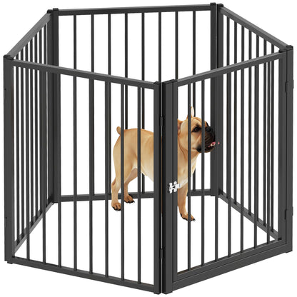 Dog Playpen, 5-Panel Modular and Foldable Dog Pen, Portable Metal Pen 76H cm with Door, Fence for Cats, Puppies, and Small Animals, Indoor and Outdoor, Black