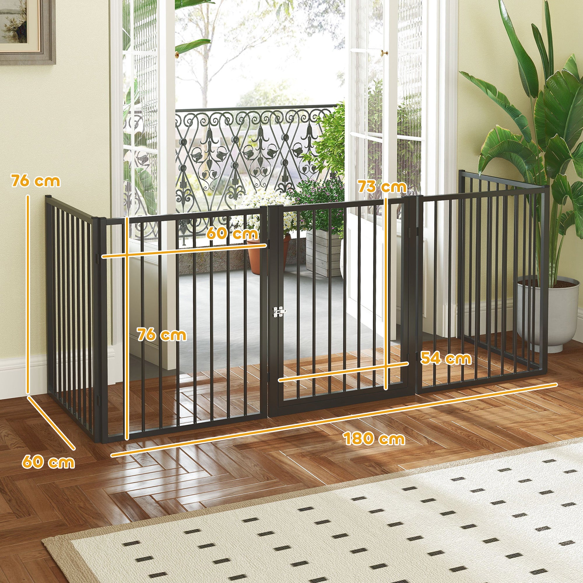 Dog Playpen, 5-Panel Modular and Foldable Dog Pen, Portable Metal Pen 76H cm with Door, Fence for Cats, Puppies, and Small Animals, Indoor and Outdoor, Black
