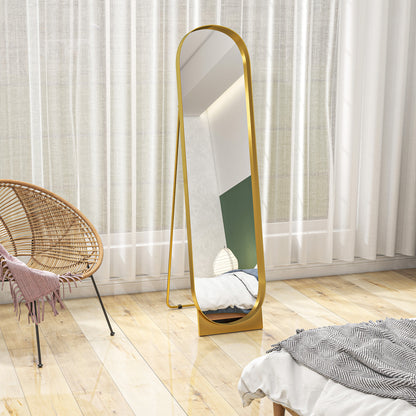 Arched Floor Standing Mirror 40 x 160 cm, large mirror with metal frame and shatterproof film, floor standing or wall leaning, for bedroom, living room, and dressing room, gold