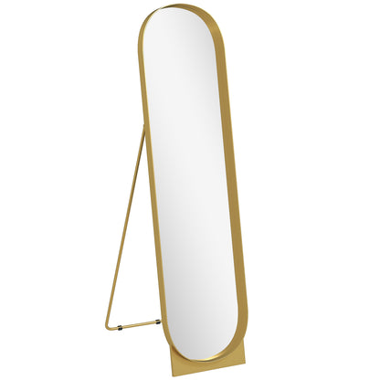 Arched Floor Standing Mirror 40 x 160 cm, large mirror with metal frame and shatterproof film, floor standing or wall leaning, for bedroom, living room, and dressing room, gold