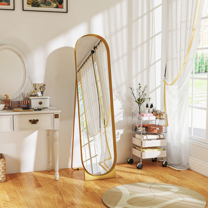 Arched Floor Standing Mirror 40 x 160 cm, large mirror with metal frame and shatterproof film, floor standing or wall leaning, for bedroom, living room, and dressing room, gold