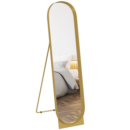 Arched Floor Standing Mirror 40 x 160 cm, large mirror with metal frame and shatterproof film, floor standing or wall leaning, for bedroom, living room, and dressing room, gold
